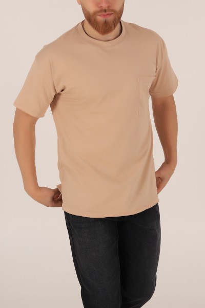 Bej Oversize Cep Detay Erkek Tişört 169691