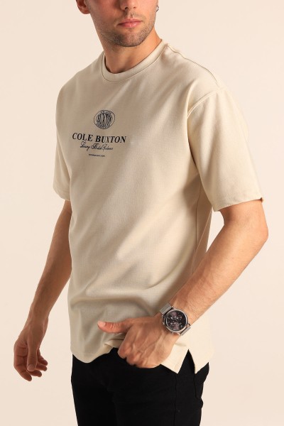 Bej Oversize Cole Buxton Yazılı Erkek Tişört 181789