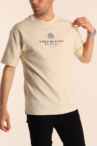 Bej Oversize Cole Buxton Yazılı Erkek Tişört 181789