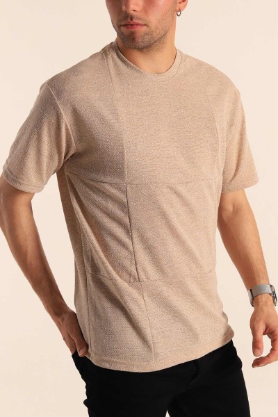 Bej Oversize Dikiş Detaylı Erkek Tişört 181845