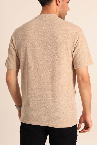 Bej Oversize Dikiş Detaylı Erkek Tişört 181845
