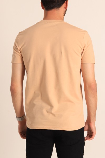 Bej Oversize Göğüs Kabartma Yazılı Erkek Tişört 181421