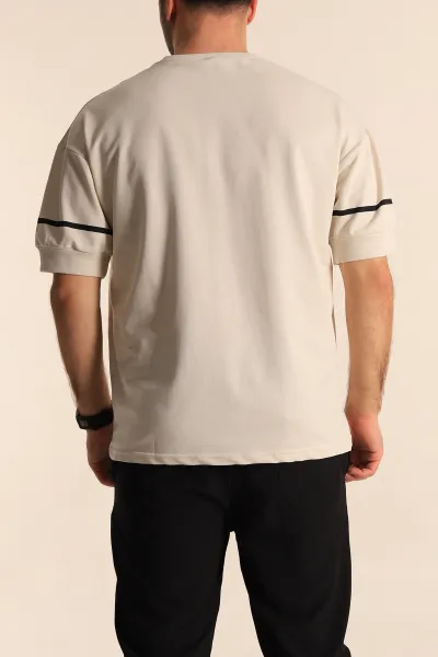 Bej Oversize İki İp Kol Lastikli Erkek Tişört 247972