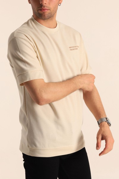 Bej Oversize Sırt Baskılı Erkek Tişört 181795