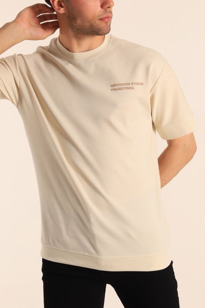 Bej Oversize Sırt Baskılı Erkek Tişört 181795