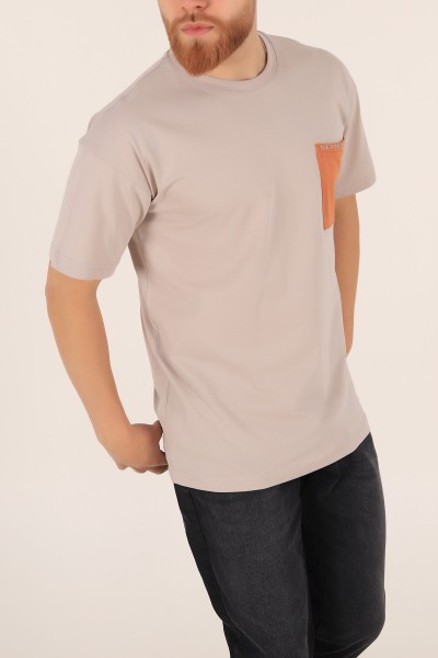 Bej Oversize Yazı Baskılı Cep Detay 169645