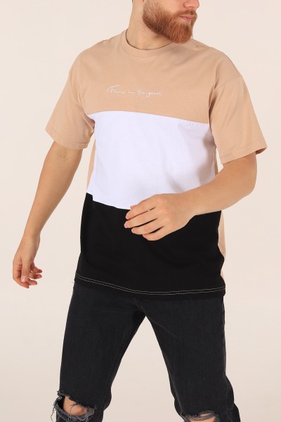 Bej Oversize Yazı Baskılı Tişört 171959