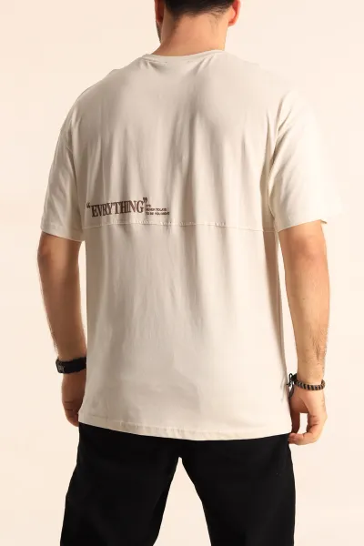 Bej Oversize Yazı Detay Erkek Tişört 247982