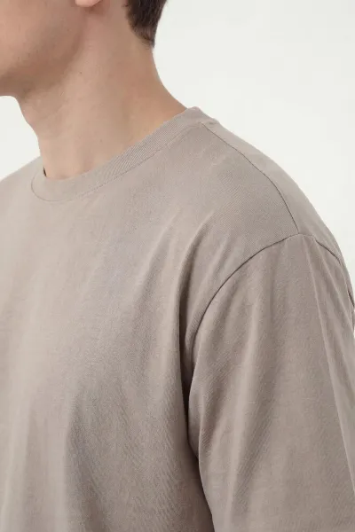 Bej Oversize Oysho Kumaş Bisiklet Yaka Erkek Tişört 453870