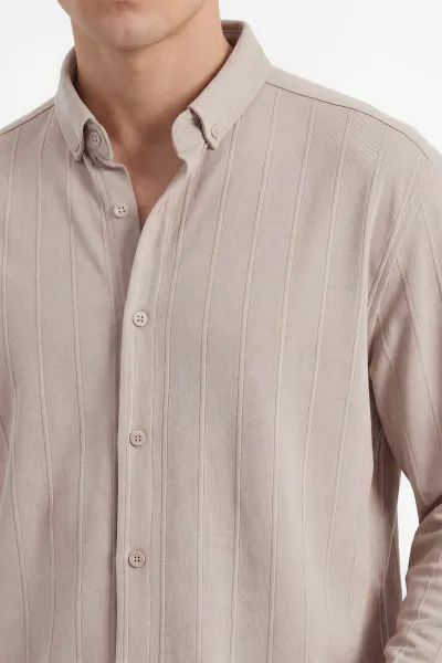 Bej Oversize  Yeni Sezon Erkek Gömlek 448975