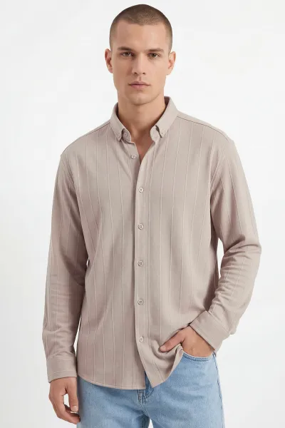 Bej Oversize  Yeni Sezon Erkek Gömlek 448975