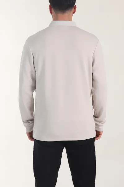 Bej Oysho Kumaş Düğmeli Polo Yaka Erkek Sweatshirt 406022