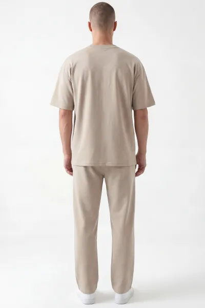 Bej Oysho Kumaş Oversize Bisiklet Yaka Erkek İkili Takım 445190