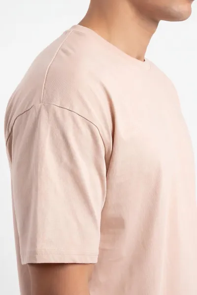Bej Oysho Kumaş Oversize Bisiklet Yaka Erkek Tişört 465395