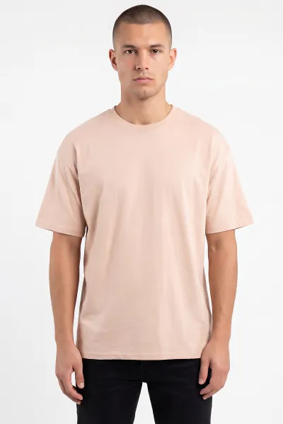 Bej Oysho Kumaş Oversize Bisiklet Yaka Erkek Tişört 465395