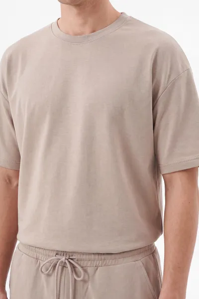 Bej Oysho Kumaş Oversize Erkek Şortlu Takım 467615