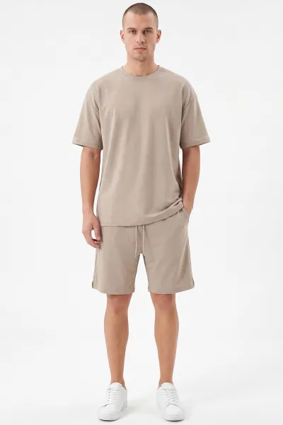Bej Oysho Kumaş Oversize Erkek Şortlu Takım 467615