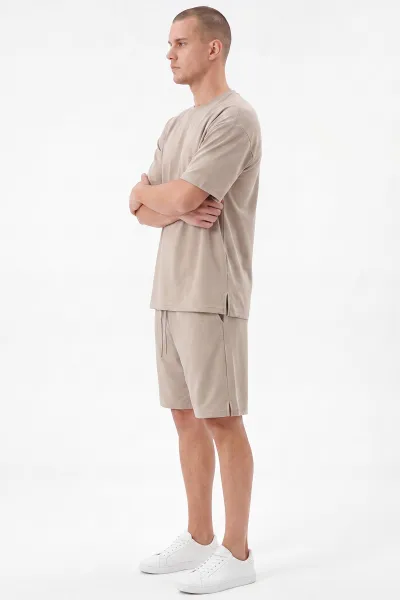 Bej Oysho Kumaş Oversize Erkek Şortlu Takım 467615