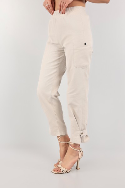 Bej Paça Çıt Çıtlı Bayan Gabardin Pantolon 103230