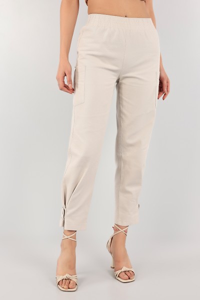 Bej Paça Çıt Çıtlı Bayan Gabardin Pantolon 103230