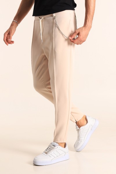 Bej Paça Fermuarlı Zincirli Erkek Jogger Pantolon 187802