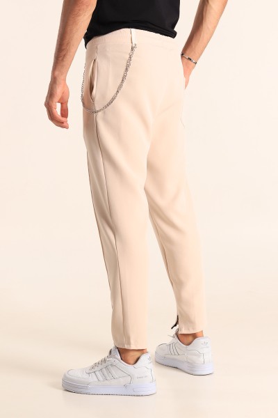Bej Paça Fermuarlı Zincirli Erkek Jogger Pantolon 187802