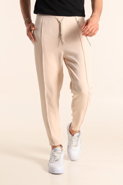 Bej Paça Fermuarlı Zincirli Erkek Jogger Pantolon 187802