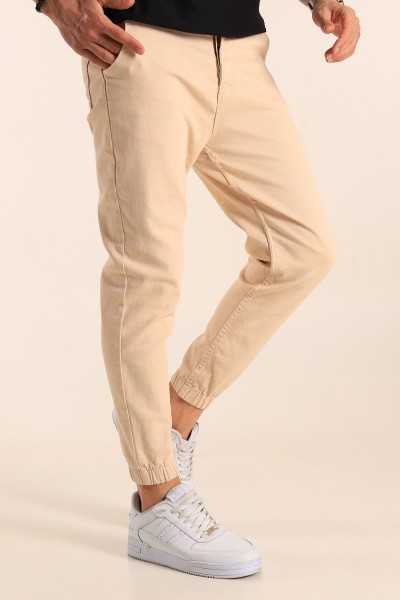 Bej Paça Lastikli Jogger Erkek Kot Pantolon 187781