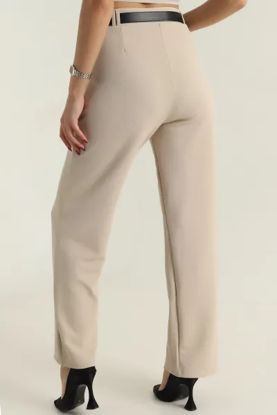 Bej Palazzo Krep Kemerli Kadın Pantolon 415541