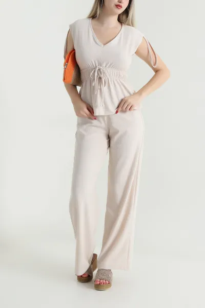 Bej Pantolon Bluz Kadın İkili Takım 468508