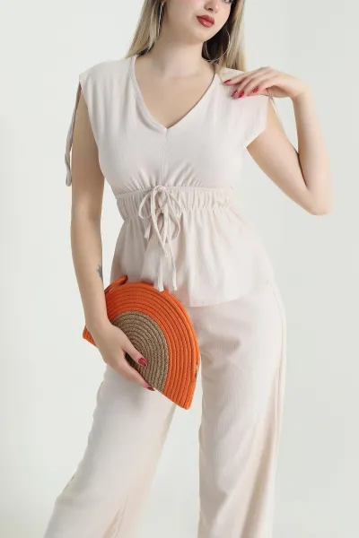 Bej Pantolon Bluz Kadın İkili Takım 468508