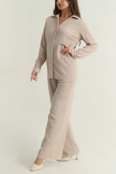 bej-pantolon-gomlek-kadin-burumcuk-ikili-takim-397594
