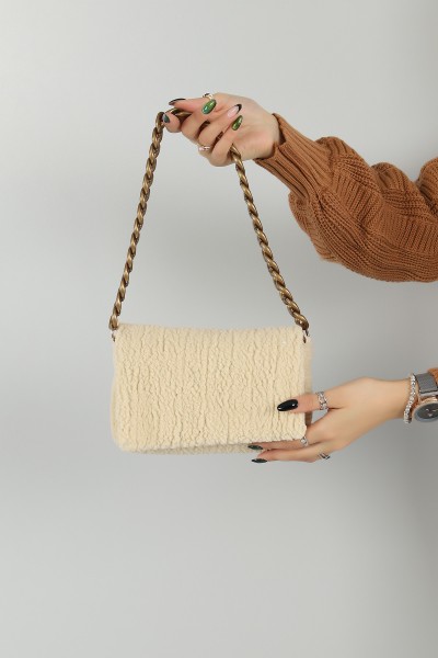 Bej Peluş Zincirli Kol Çantası 148586