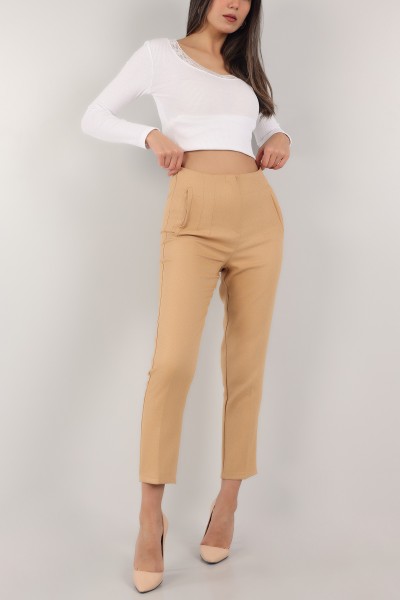 Bej Pensli Cepsiz Yün Efek Pantolon -T 149097