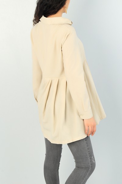 Bej Pile Tasarım Poplin Gömlek Tunik 66608