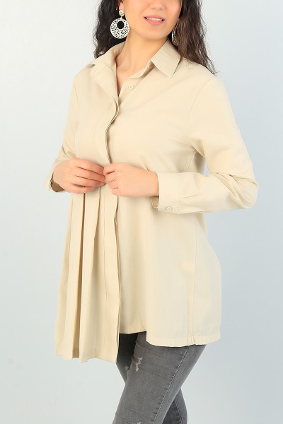 Bej Pile Tasarım Poplin Gömlek Tunik 66608