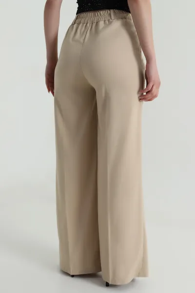 Bej Pileli Cepli Double Kadın Pantolon 486953