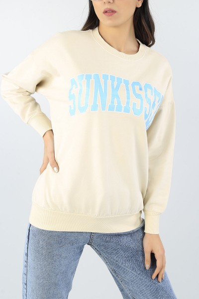 Bej Plastik Baskılı Bayan Sweat 54245