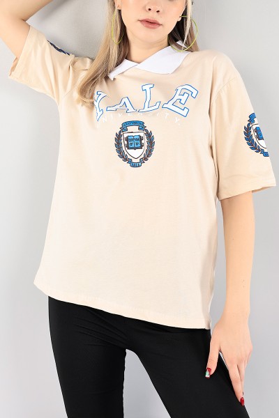 Bej Polo Yaka Bayan Tişört 93913