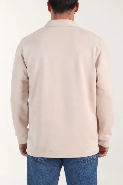 Bej Polo Yaka Düğmeli Nakış Detaylı Erkek Sweatshirt 404862