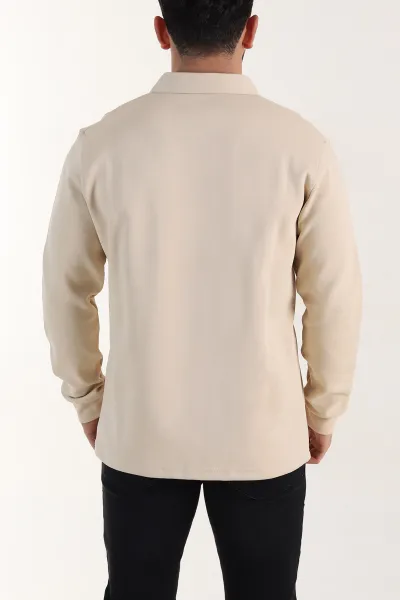 Bej Polo Yaka Uzun Kollu Erkek Sweatshirt 397136