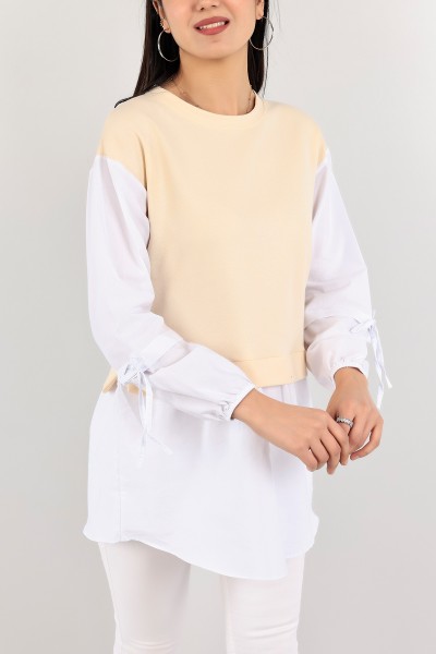 Bej Poplin Garnili İki İp Tunik 109848