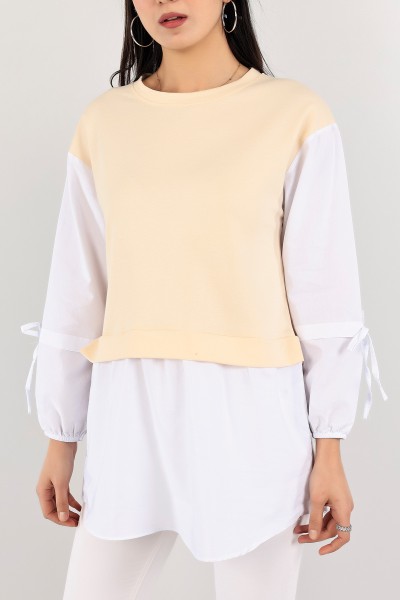 Bej Poplin Garnili İki İp Tunik 109848