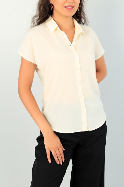 Bej Poplin Kumaş Bayan Gömlek 73365