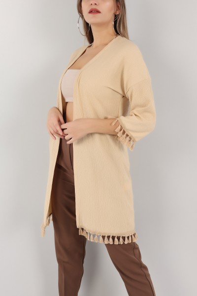 Bej Püskül Tasarım Krinkıl Kimono Hırka 150531