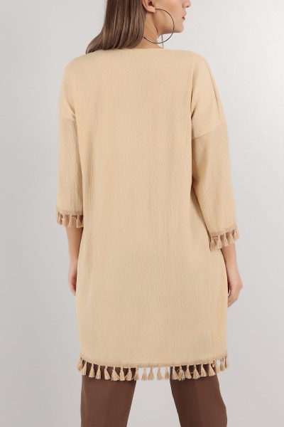 Bej Püskül Tasarım Krinkıl Kimono Hırka 150531