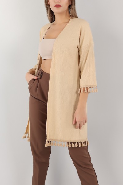Bej Püskül Tasarım Krinkıl Kimono Hırka 150531