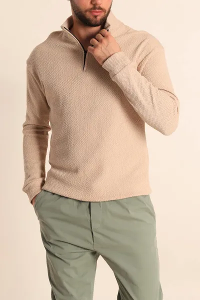 bej-rahat-kalip-orgu-dokulu-yarim-fermuar-sweatshirt-228823