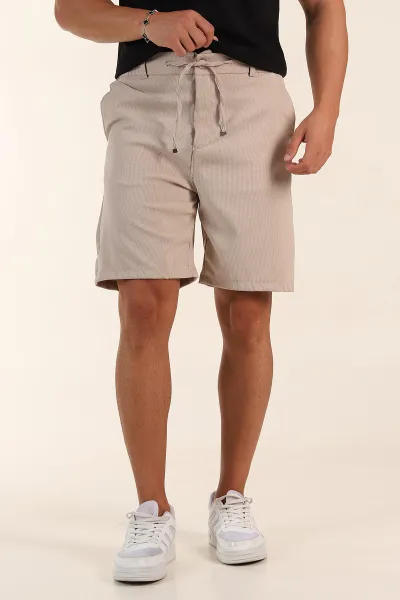 Bej Regular Fit Bel Lastikli Erkek Şort 385203