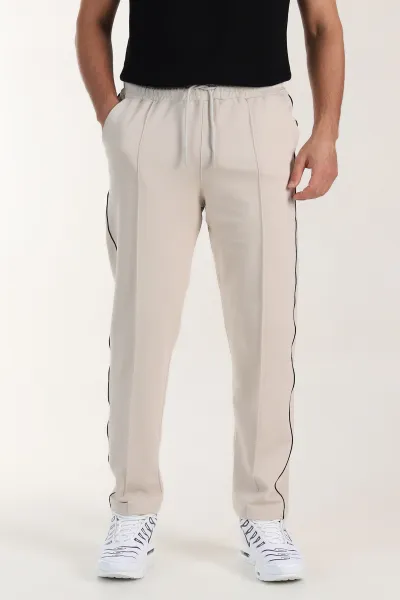 Krem Regular Fit Çimalı Şerit Detaylı Erkek Eşofman Altı 402367